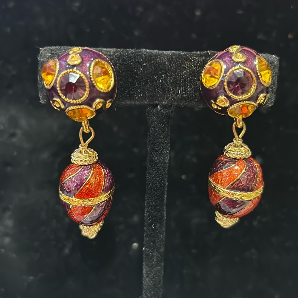 Vintage Signed Blanca Designer Enamel with Crystal Earrings -Boutique
